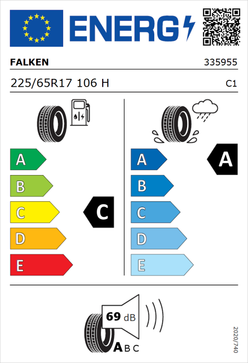 Tyre Label for Falken Ziex ZE310 SUV 225/65R17 106H