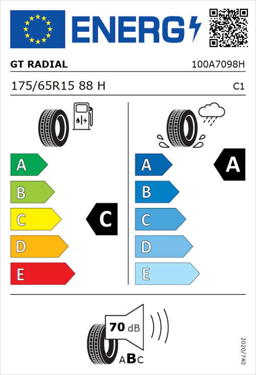 Tyre Label for GT Radial FE2 175/65R15 88H